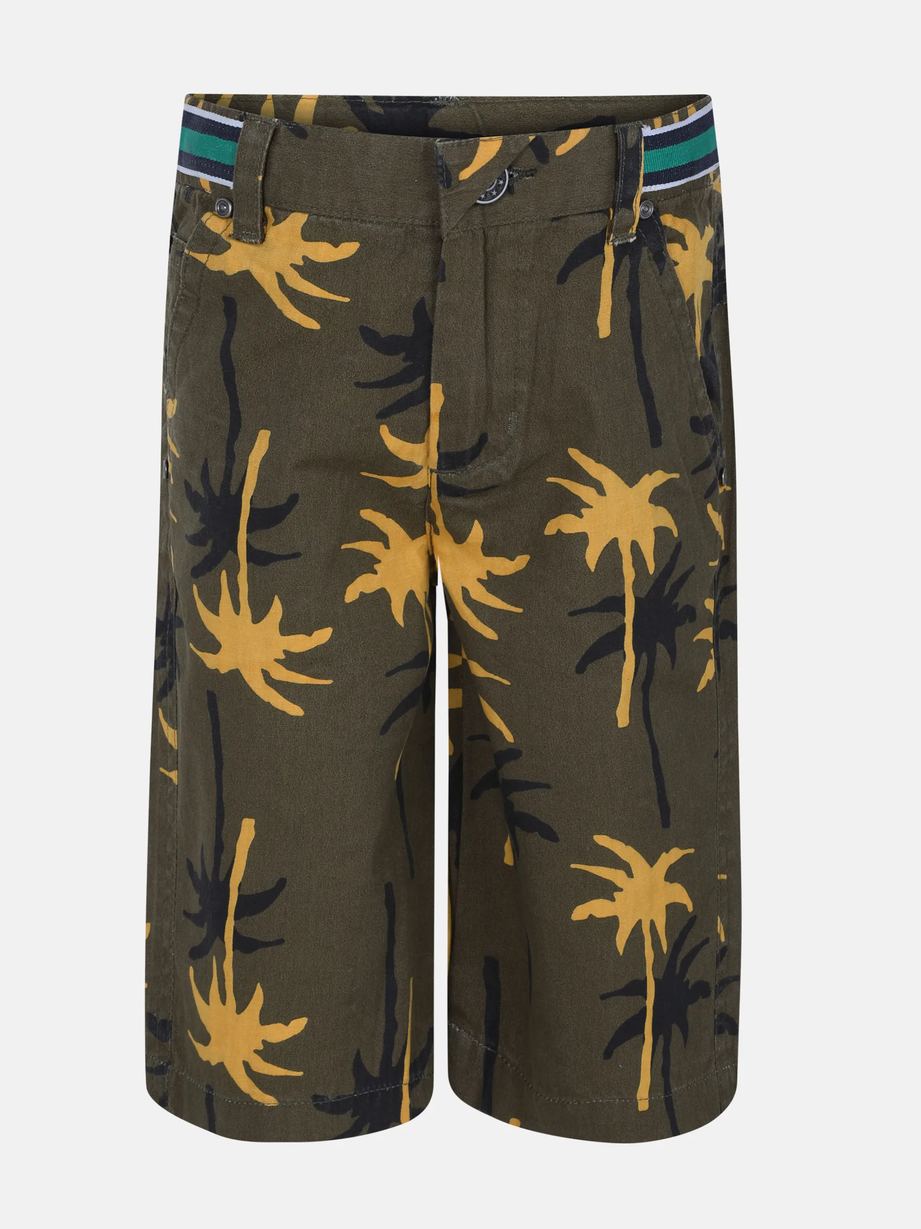 Olive Printed Gabardine Short Pant